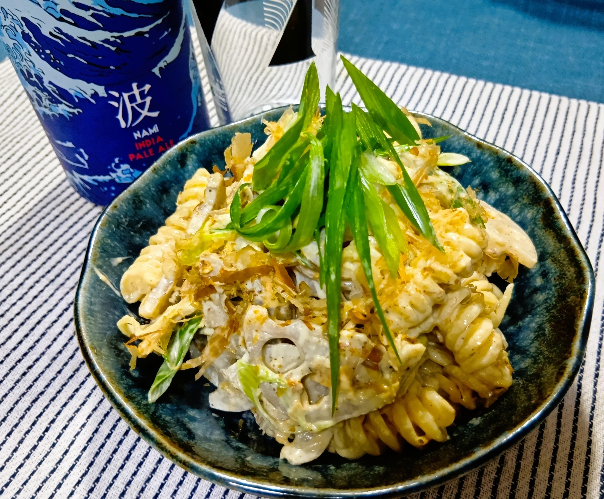 蓮根×九条葱　フジッリパスタの和風マヨ仕立て