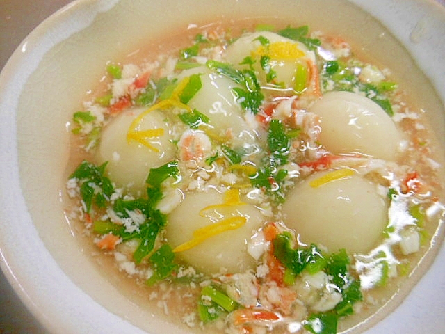 こかぶの柚子風味カニ餡かけ